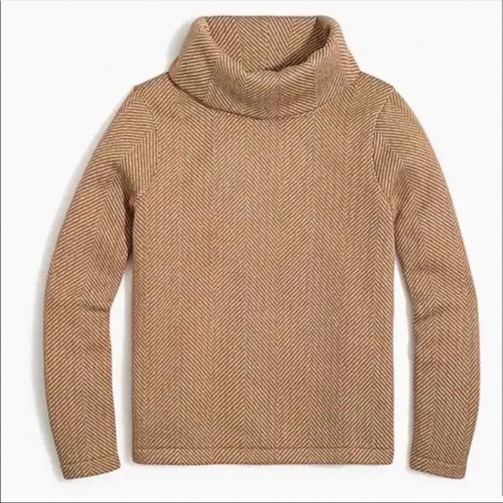J Crew Factory Herringbone Turtleneck Sweater in Camel